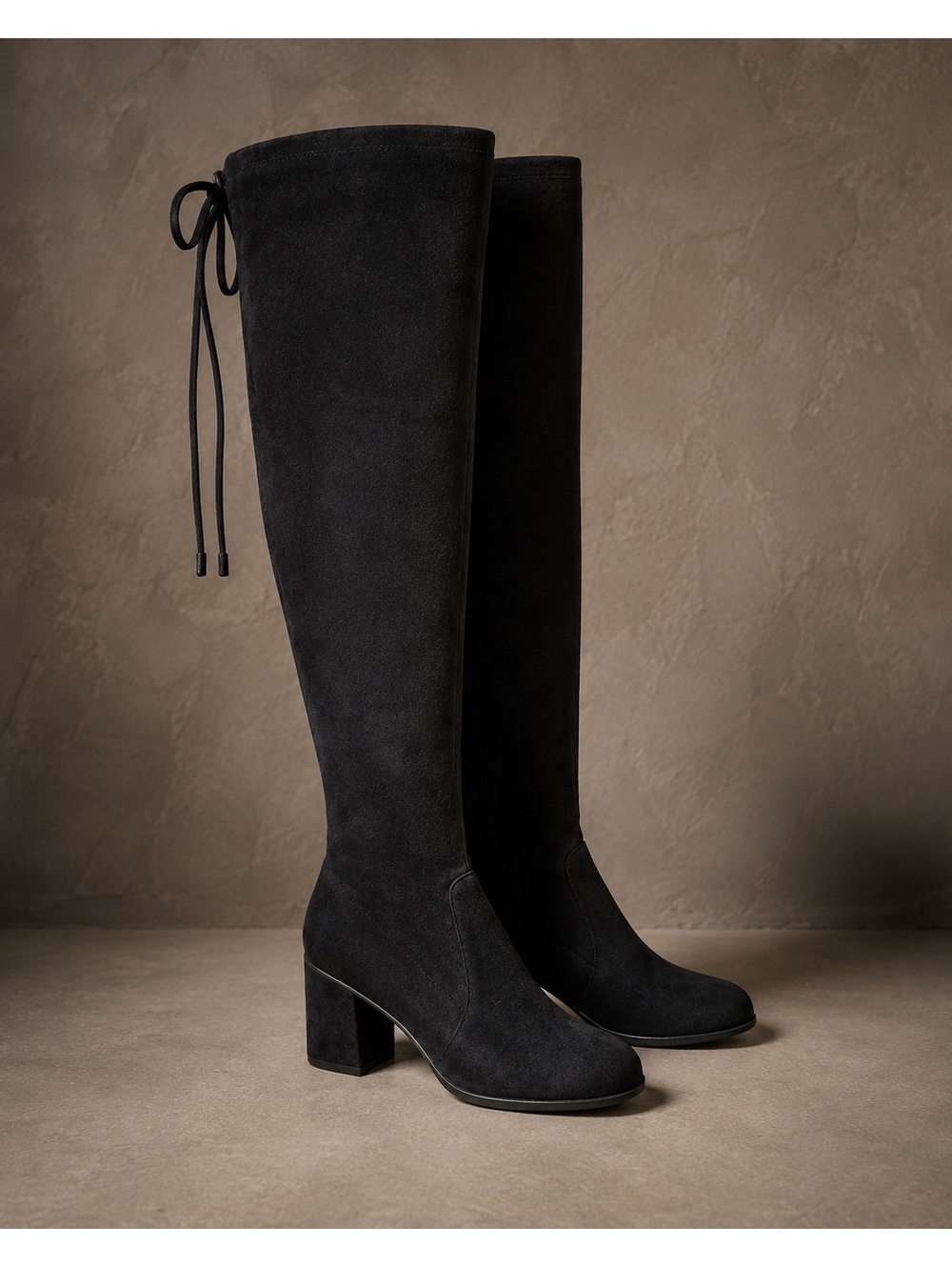 NWT Gianni Bini Black Suede Over-the-Knee Block Heel Boots with Back Tie Detail